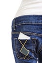 Condom in the back pocket of blue jeans Royalty Free Stock Photo