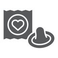 Condom glyph icon, valentine and holiday, protect rubber sign, vector graphics, a solid pattern on a white background