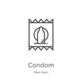 condom icon vector from men item collection. Thin line condom outline icon vector illustration. Outline, thin line condom icon for