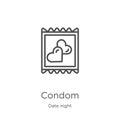 condom icon vector from date night collection. Thin line condom outline icon vector illustration. Outline, thin line condom icon
