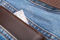 The condom and man wallet put inside a jeans pocket Royalty Free Stock Photo