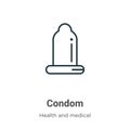 Condom outline vector icon. Thin line black condom icon, flat vector simple element illustration from editable health and medical