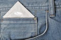 Condom in the pocket of a blue jeans closeup Royalty Free Stock Photo