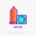 Condom, safe sex thin line icon