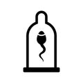 Condom, sperm, protection icon. Black vector graphics