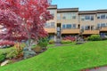 Condominium, apartment building with beige siding Royalty Free Stock Photo