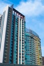 Condominium and clear blue skies at Sukhumvit road, Prakanong Bangkok, Thailand Royalty Free Stock Photo