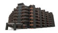 Condominium 3d model. Apartment house with a courtyard. 3d rendering.