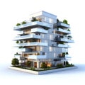 Condominium isolated on white created with Generative AI. Modern building with balconies. Royalty Free Stock Photo