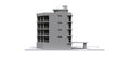 Condominium model in white color with transparent glasses. Apartment house. 3d rendering.