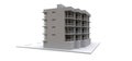 Condominium model in white color with transparent glasses. Apartment house. 3d rendering.