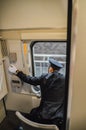 Conducter At The Shinkansen Train At Hiroshima Japan 2015 Royalty Free Stock Photo