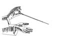 122_Vector sketch of the hands of the conductor who conducts the orchestra Royalty Free Stock Photo