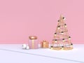 cone abstract christmas tree pink wall gift box set 3d render Royalty Free Stock Photo