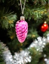 Cone covered with hoarfrost - Christmas tree toy USSR Royalty Free Stock Photo