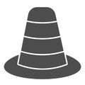 Cone divider on the road solid icon. Traffic cone glyph style pictogram on white background. Emergencies road symbol for