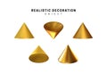 Cone in gold metalic. Realistic geometric shapes.