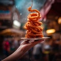 A cone of hot and crispy onion rings Royalty Free Stock Photo