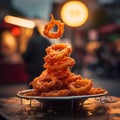 A cone of hot and crispy onion rings Royalty Free Stock Photo