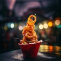 A cone of hot and crispy onion rings Royalty Free Stock Photo