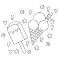 Cone Ice cream and Popsicle coloring page