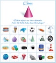 Cone. Logical task. Volumetric geometrical figure with examples of such objects form