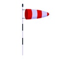 Cone meteorology windsock wind vane isolated on white background. Red and white striped wind gauge indicator. Vector Royalty Free Stock Photo