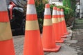 A row of safety cones, photographed from close range Royalty Free Stock Photo