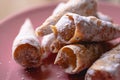 Cone-shaped cookie filled with dulce de leche. Brazilian dessert.