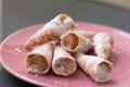 Cone-shaped cookie filled with dulce de leche. Brazilian dessert.