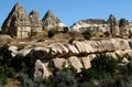 Cone-shaped mountains in the Zemi Valley near the town of Goreme in Cappadocia, Turkey