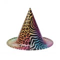 Cone shaped party hat with leopard zebra print and rainbow gradient image Royalty Free Stock Photo