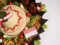 Cone Shaped Rice with Indonesian National Ribbon called Nasi Tumpeng Merah Putih For Independence Day Celebration at 17 August