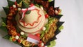 Cone Shaped Rice with Indonesian National Ribbon called Nasi Tumpeng Merah Putih For Independence Day Celebration at 17 August Royalty Free Stock Photo