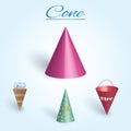Cone. Volumetric geometrical figure with examples of such objects form