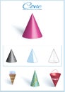 Cone. Volumetric geometrical figure with examples of such objects form