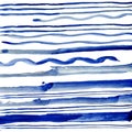 Conecte and thick blue stripes of watercolor paint on white background Royalty Free Stock Photo