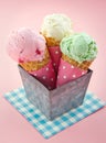 Cones of ice cream on pink vintage background Royalty Free Stock Photo