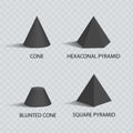 Cones and Pyramids Set, Black Prisms, Color Banner Royalty Free Stock Photo