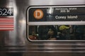 Coney Island direction announcement on D Line train in New York, USA Royalty Free Stock Photo