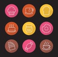 Confecitionery flat linear long shadow icons set