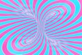 Confection festive pink and blue spiral tunnel. Striped twisted lollipop optical illusion. Abstract background. 3D render.