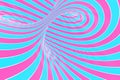 Confection festive pink and blue spiral tunnel. Striped twisted lollipop optical illusion. Abstract background. 3D render.