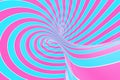 Confection festive pink and blue spiral tunnel. Striped twisted lollipop optical illusion. Abstract background. 3D render.