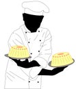 Confectioner holding two cakes