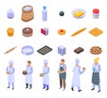 Confectioner icons set, isometric style