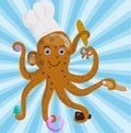 Confectioner octopus colored cartoon vector