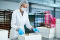 Confectionery factory worker preparing package Royalty Free Stock Photo