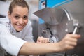 confectioner working on ice cream maker machine Royalty Free Stock Photo
