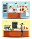 Confectionery, candy shop vector illustration set